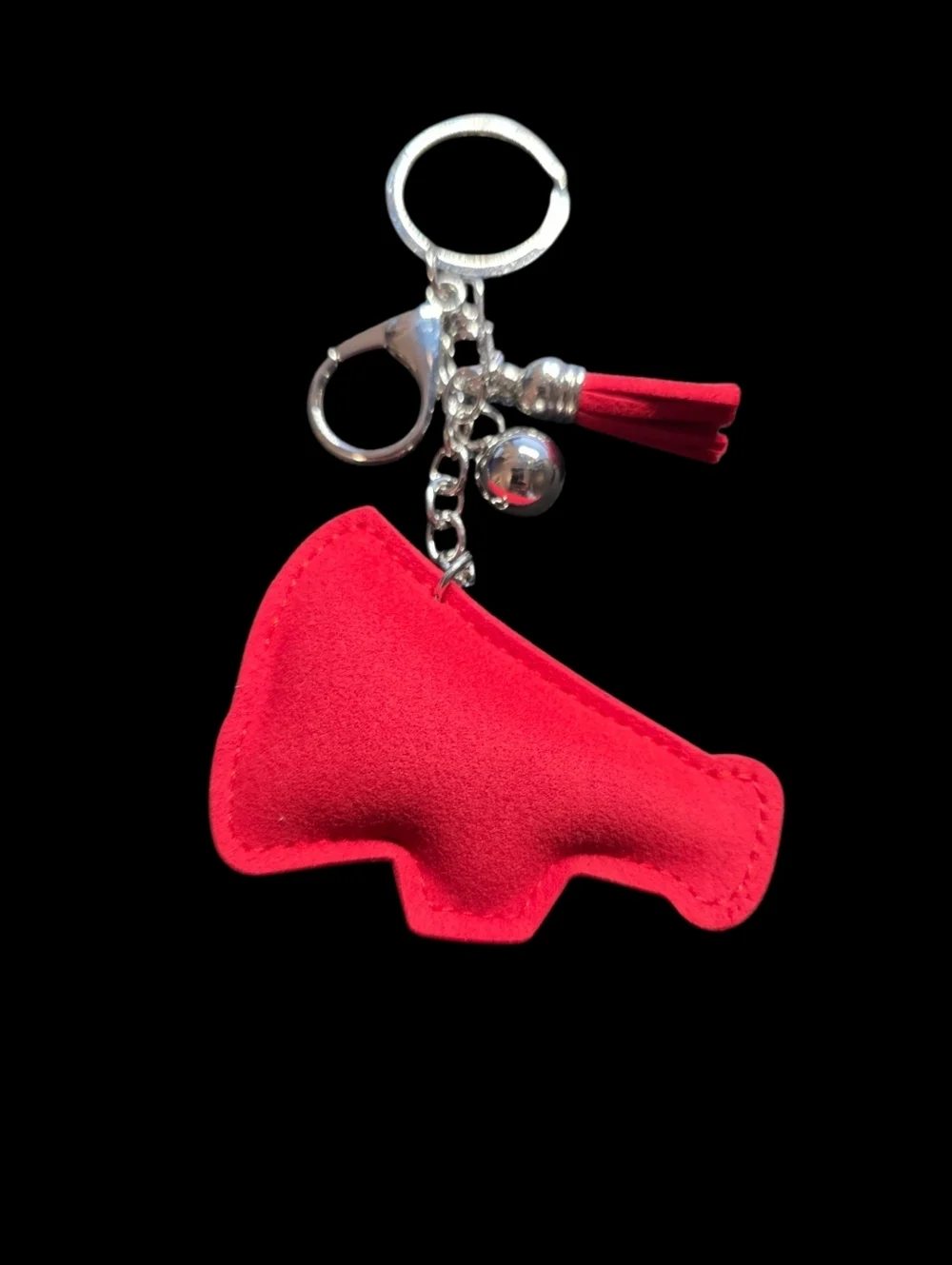 Red Rhinestone 'CHEER' Megaphone Keychain with Red Tassel